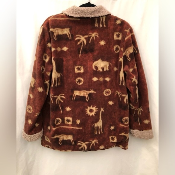 Safari Animal Fleece Teddy Bear Sherpa Jacket Brown Giraffe Elephant Size Large - Picture 16 of 16